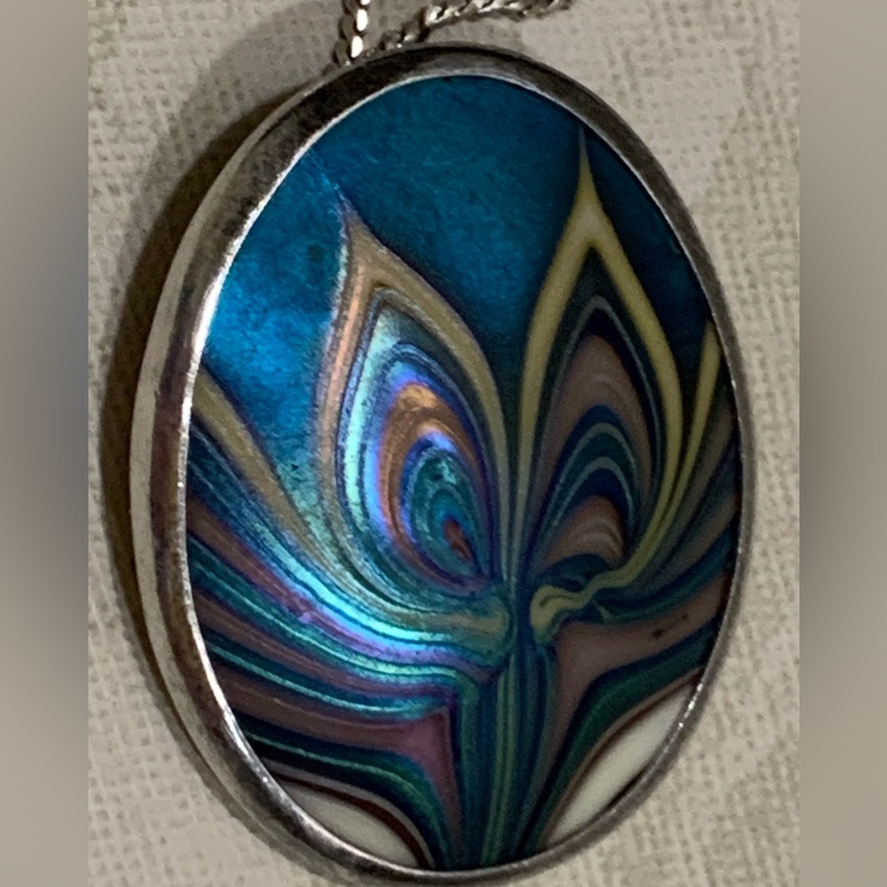 Vintage 1976 Orient & Flume Sterling Glass Pendant Necklace